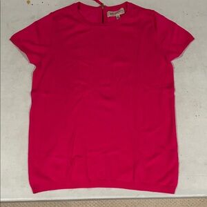 Philosophy Vibrant Pink Short Sleeve Sweater with exposed back zipper.